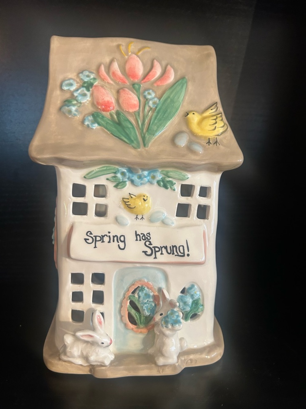 Blue Sky Ceramic 'Spring Has Sprung' Cottage - Pastel Yellow, Pink, Green, Blue